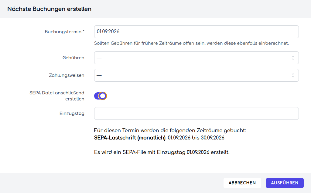 Die SEPA-Option im Buchungslauf