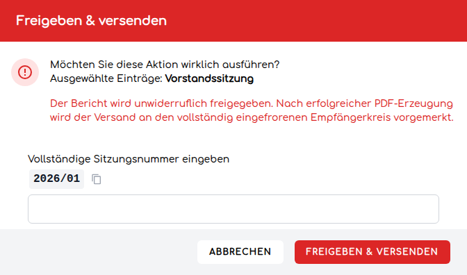 Bestätigung der unwiderruflichen Freigabe mit Sitzungsnummer
