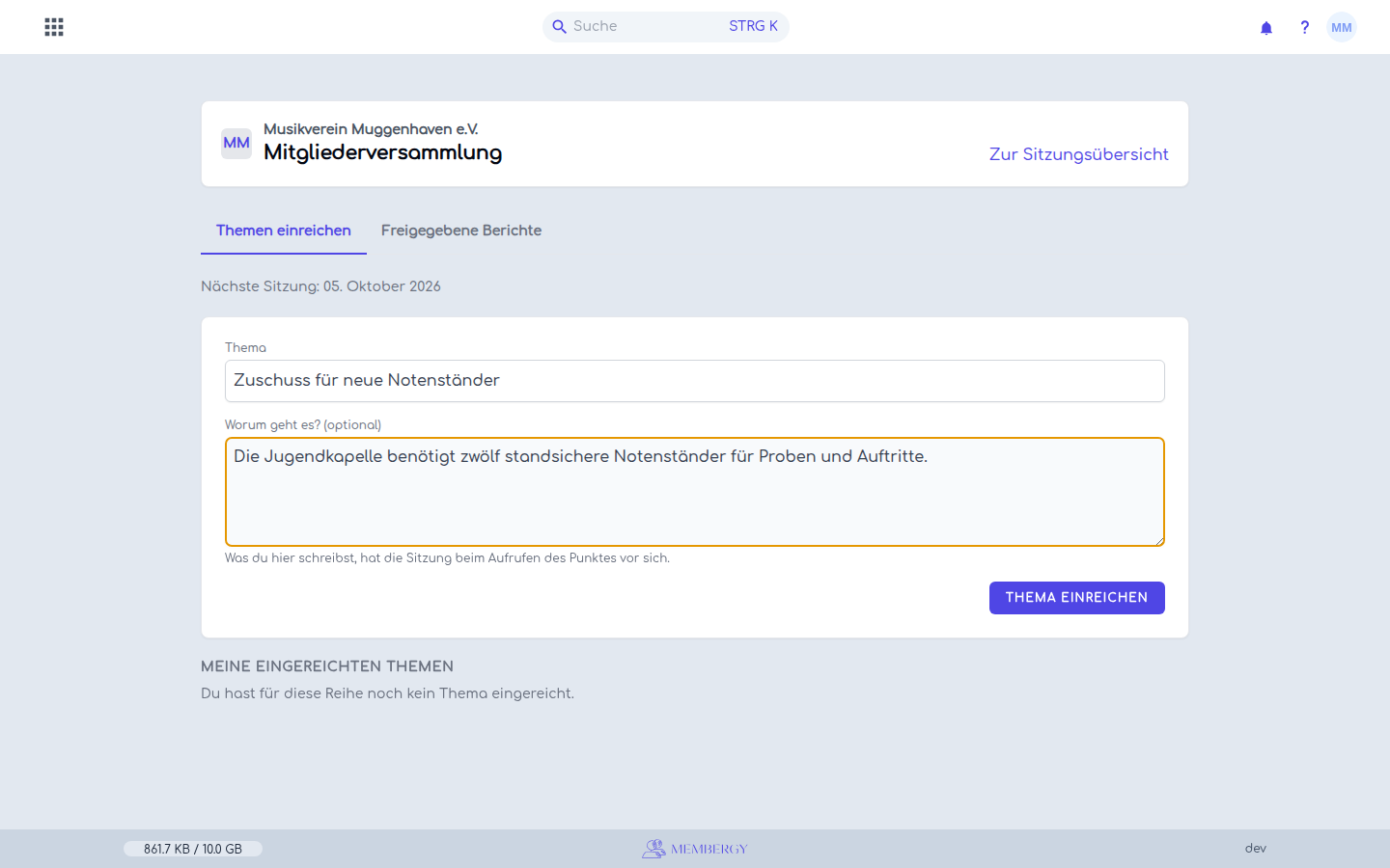 Ein ausgefüllter Themenvorschlag